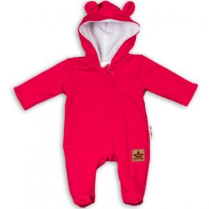 Baby Nellys Kojenecký teplákový overal s kapucí Teddy - malinový, vel. 80