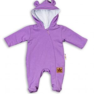 Baby Nellys Kojenecký teplákový overal s kapucí Teddy - fialový, vel. 68