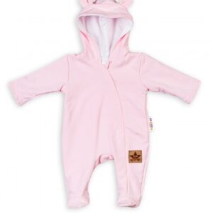 Baby Nellys Kojenecký teplákový overal s kapucí Teddy - sv. růžový, vel. 86