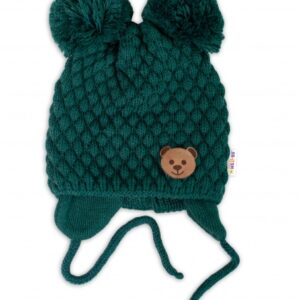 Zimní pletená čepice Teddy Bear na zavazování, zelená, 68/80, (6-12m), Baby Nellys