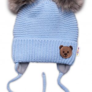 Dětská zimní čepice s fleecem Teddy Bear - chlupáčk. bambulky,sv. modrá, šedá