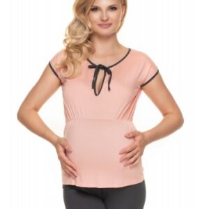 Be MaaMaa Těhotenské, kojící pyžamo s kr. rukávem - pudrová/šedá, vel. L/XL