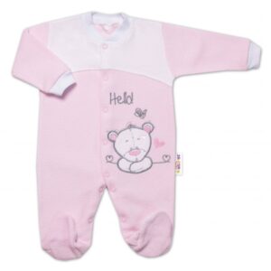 Baby Nellys Kojenecký overal froté, Medvídek Hello, růžový, vel. 74
