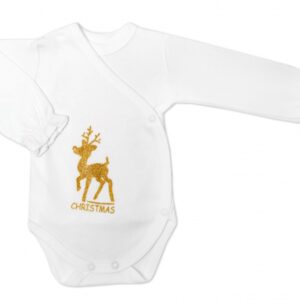 Mamatti Kojenecké body dlouhý rukáv, zapínání bokem, Vánoce, bílá/zlatá
