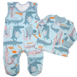 Baby Nellys  2-dílná sada, bavlněné dupačky s košilkou Krokodýl Eda, mint, vel. 68