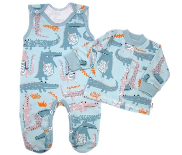 Baby Nellys  2-dílná sada, bavlněné dupačky s košilkou Krokodýl Eda, mint, vel. 68