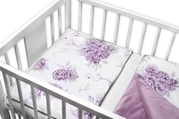 BABY NELLYS 3-dílná sada Mantinel s povlečením, bavlna/velvet, Plameňák,švestkový,135x100 - Obrázek 3