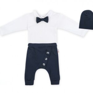 Baby Nellys 3-dílná sada Hubert, body s motýlkem, tepláčky a čepička - granát, vel. 98