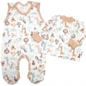 Baby Nellys  2-dílná sada, bavlněné dupačky s košilkou Safari cream, vel. 68