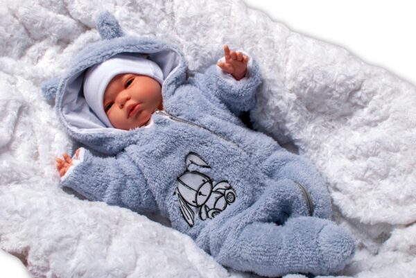 Baby Nellys Chlupáčkový overálek s kapucí, Cute Bunny - modrý, vel. 68 - Image 3