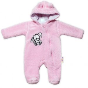 Baby Nellys Chlupáčkový overálek s kapucí, Cute Bunny - světle růžový, vel. 68