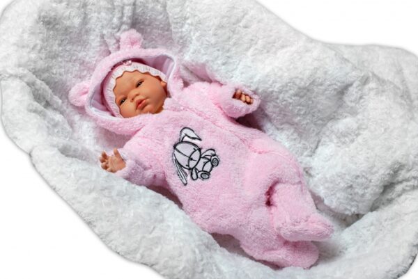 Baby Nellys Chlupáčkový overálek s kapucí, Cute Bunny - světle růžový, vel. 68 - Image 4