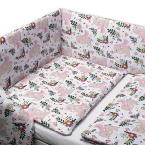 Baby Nellys 3-dílná sada, mantinel s povlečením Králíček na louce - růžová, bílá, 135x100
