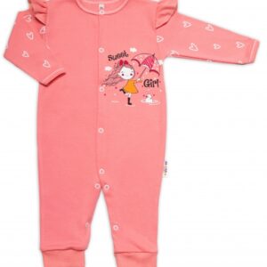 Baby Nellys Bavlněný kojenecký overal bez šlapek Sweet Girl, losos/meruňka, vel. 74