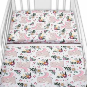 Baby Nellys 2-dílné bavlněné povlečení Králíček na louce - růžová, bílá, 135x100