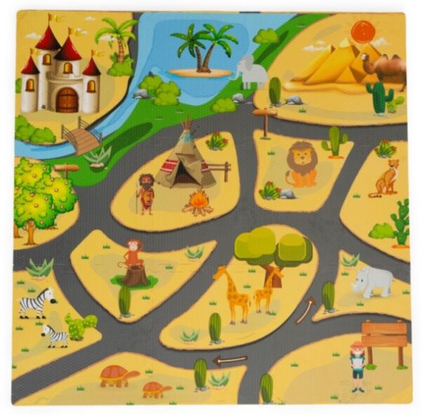 Dětské pěnové puzzle 93,5x93,5cm, hrací deka, podložka na zem Safari, 9 dílů, ECO Toys - Obrázek 2