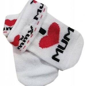 Kojenecké bavlněné ponožky I Love Mum, bílé s potiskem
