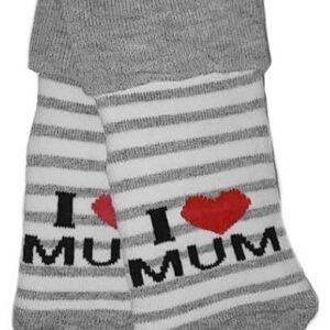 Kojenecké froté bavlněné ponožky I Love Mum, bílo/šedé proužek, vel. 80/86