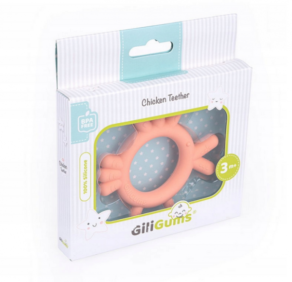 GiliGums Dětské silikonové kousátko Chicken Teether, 3m+, meruňková, 1 ks - Obrázek 2