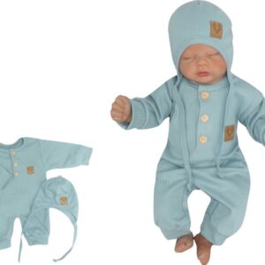 Z&Z 2-dílná soupravička žebrovaný overálek s knoflíčky a čepička, mořská modrá, vel. 62