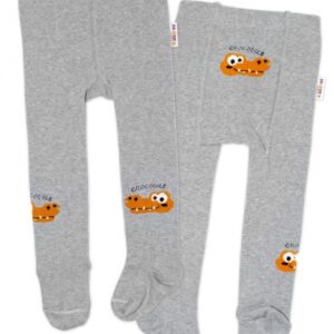 Baby Nellys Dětské punčocháče bavlněné, Crocodiles - šedá, hořčice, 1ks, vel. 104/110