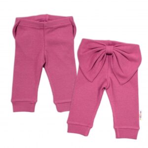 Baby Nellys Dívčí žebrované legíny s mašlí - vínové, vel. 104