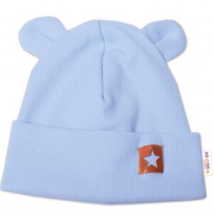 Baby Nellys Žebrovaná dvouvrstvá čepice s oušky TEDDY - sv. modrá, vel. 68/74