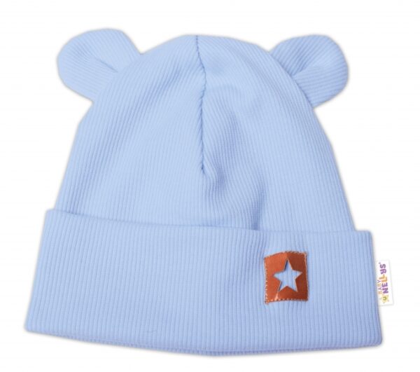 Baby Nellys Žebrovaná dvouvrstvá čepice s oušky TEDDY - sv. modrá, vel. 80/86 - Image 2