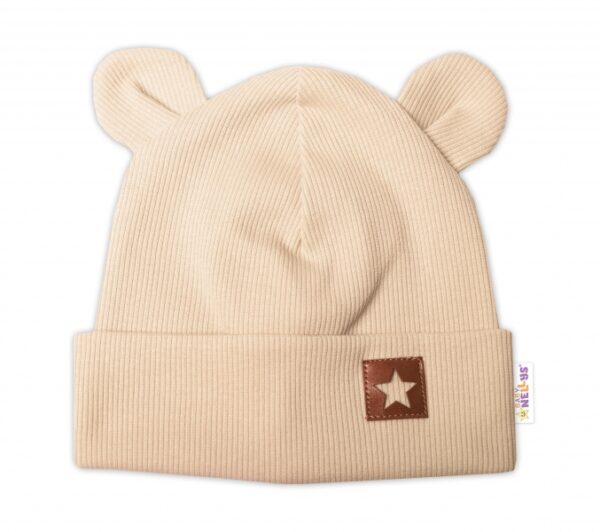 Baby Nellys Žebrovaná dvouvrstvá čepice s oušky TEDDY - béžová, vel. 80/86 - Image 2