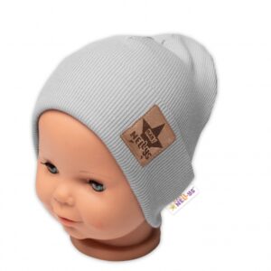 Žebrovaná dvouvrstvá čepice s lemem - šedá, vel. 92/98, Baby Nellys