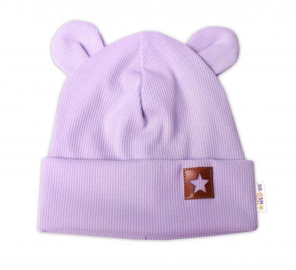 Baby Nellys Žebrovaná dvouvrstvá čepice s oušky TEDDY - lila, vel. 80/86 - Image 2