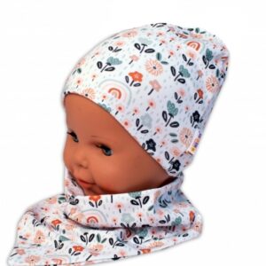Baby Nellys Dvouvrstvá čepice + šátek Palouček, smetanová, vel. 92/98