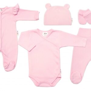 Praktická 5-dílná žebrovaná soupravička do porodnice Baby Nellys GIRL, růžová, vel. 68