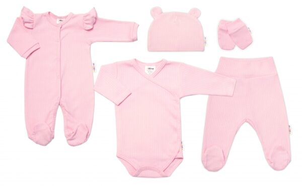 Praktická 5-dílná žebrovaná soupravička do porodnice Baby Nellys GIRL, růžová, vel. 68