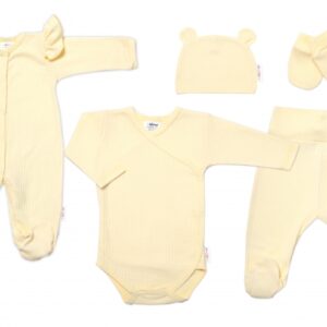 Praktická 5-dílná žebrovaná soupravička do porodnice Baby Nellys GIRL, žlutá, vel. 68