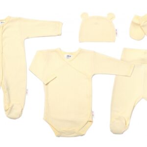 Praktická 5-dílná žebrovaná soupravička do porodnice Baby Nellys BOY, žlutá, vel. 62