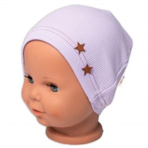 Baby Nellys Žebrovaná čepice Hvězdičky - lila, vel. 80/86