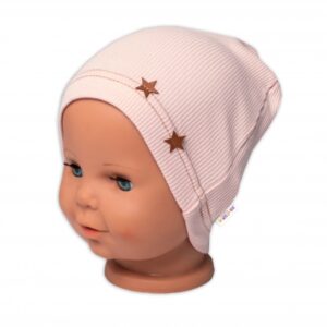 Baby Nellys Žebrovaná čepice Hvězdičky - pudrová, vel. 80/86