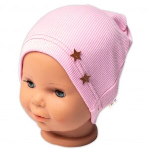 Baby Nellys Žebrovaná čepice Hvězdičky - růžová, vel. 80/86
