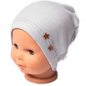 Baby Nellys Žebrovaná čepice Hvězdičky - šedá, vel. 80/86