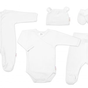Praktická 5-dílná žebrovaná soupravička do porodnice Baby Nellys BOY, bílá, vel. 68