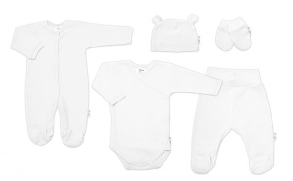 Praktická 5-dílná žebrovaná soupravička do porodnice Baby Nellys BOY, bílá, vel. 68