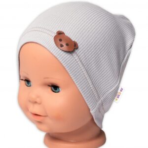 Baby Nellys Žebrovaná čepice Medvídek - šedá