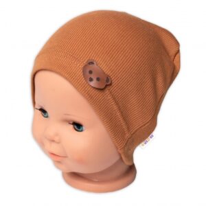 Baby Nellys Žebrovaná čepice Medvídek - hnědá, vel. 92/98