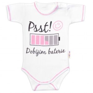Body krátký rukáv s vtipným textem Baby Nellys, Psst! Dobíjím baterie, holka, vel. 86