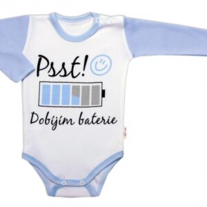 Body dlouhý rukáv s vtipným textem Baby Nellys, Psst! Dobíjím baterie, kluk, vel. 68