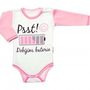 Body dlouhý rukáv s vtipným textem Baby Nellys, Psst! Dobíjím baterie, holka, vel. 68