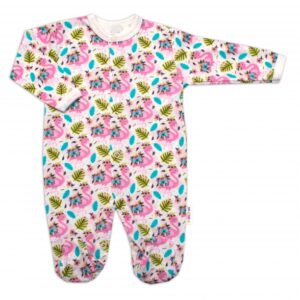 Baby Nellys Kojenecký overálek zapínání uprostřed, Plameňák - bílá/růžová, vel. 86