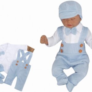 Z&Z 5-dílná pletená sada Boy, body, kalhoty, čepička, motýlek, botičky, modrá, vel. 86