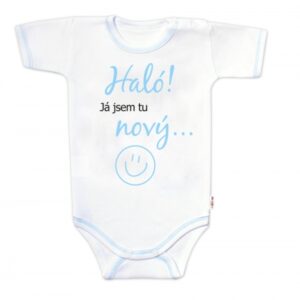 Body krátký rukáv s vtipným textem Baby Nellys, Haló!Já jsem tu nový, vel. 68, kluk